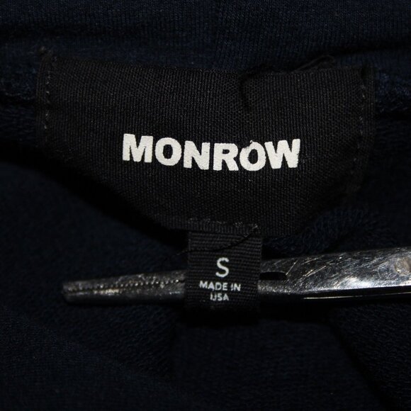 Monrow Sz S Navy White Stripe Embossed Stars Sleeve Cotton Blend Hooded Sweater - Picture 11 of 16